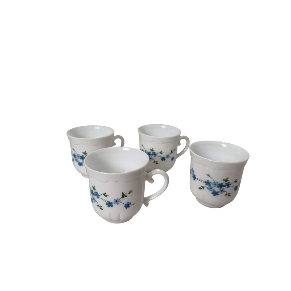 Arcopal VERONICA set of 4 milk glass cups blue flowers France